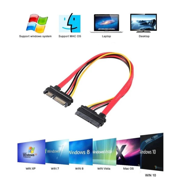 Sata Power Uzatma Kablosu 15+7 Pin Erkek-Dişi 30 cm 4617 - Resim 6