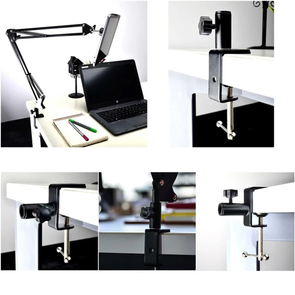 Teleskopik Masaüstü Tablet Telefon Tutucu Seviyeli Kıskaçlı 03 - 5