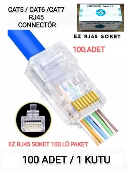 EZ Cat5-Cat6 EZ RJ45-46 100lü Yeni Nesil Delikli Konnektör ürün görseli 1
