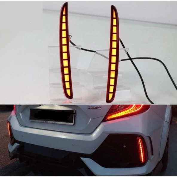 Honda Civic Fc5 Typer Arka Sis Lambası Kırmızı LED 2016+ Reflektör LED