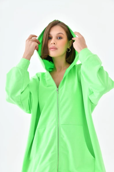 FTZ Women Kadın Fermuarlı Sweat  N.Yeşil 10005 - Resim 5