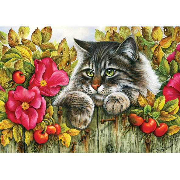 KS Games Çit Üzerine Kedi ve Çiçekler 1000 Parça Puzzle
