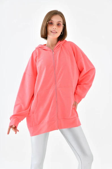 FTZ Women Kadın Fermuarlı Sweat  N.Fuşya 10005 - 2