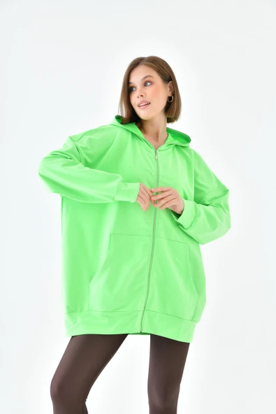 FTZ Women Kadın Fermuarlı Sweat  N.Yeşil 10005 - Resim 2