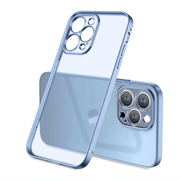 Vendas iPhone 13 Pro Veve Serisi Renkli Kenarlı Mat Elktroplated Silikon Kılıf + Seramik Nano Ekran Koruyucu