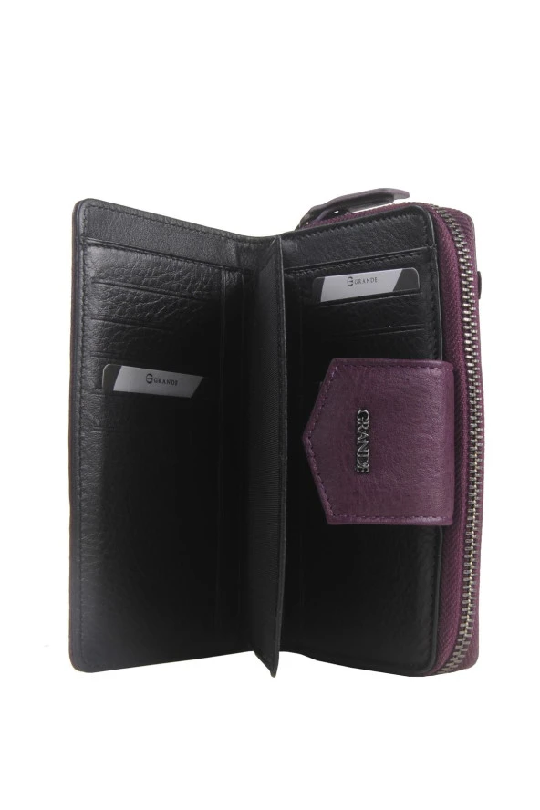 Grande Hakiki Deri Kadın Cüzdan Mürdüm  2716 - Resim 3