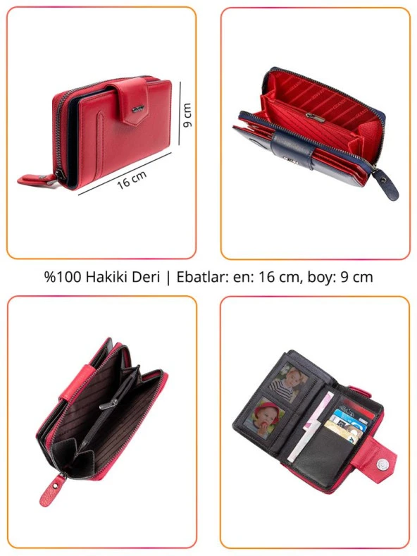Grande Hakiki Deri Kadın Cüzdan Mürdüm  2716 - Resim 4