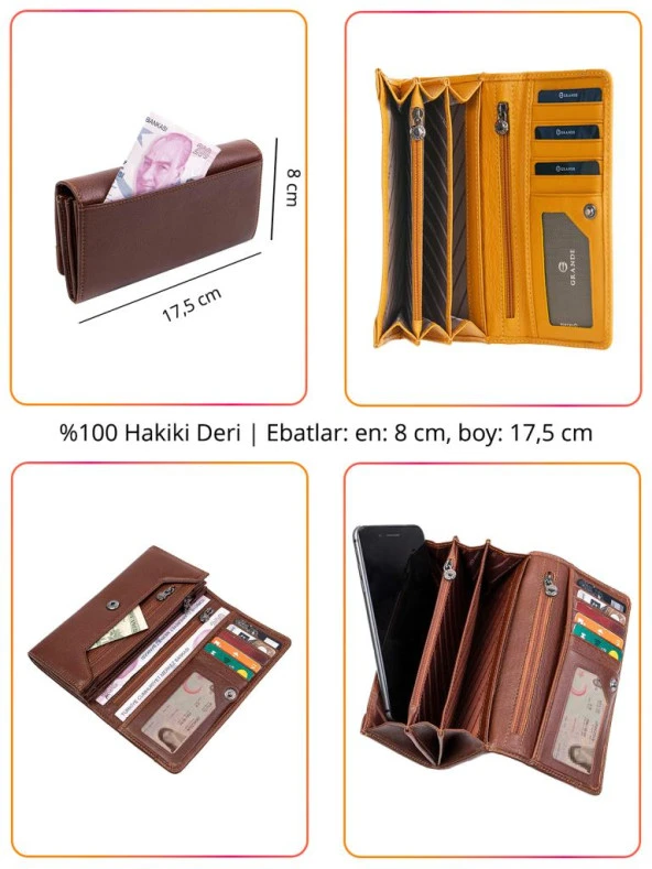 Grande Hakiki Deri Kadın Cüzdan Siyah 2615 - Resim 2