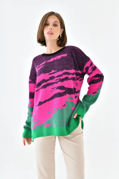 FTZ Women Kadın Karışık Desenli Kazak  Siyah 20433 ürün görseli 1