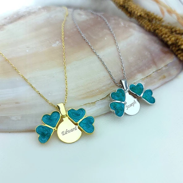 Vaoov 925 Ayar Gümüş İsimli Açılan Yeşil Yonca Kolye - Resim 6