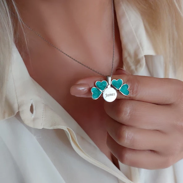 Vaoov 925 Ayar Gümüş İsimli Açılan Yeşil Yonca Kolye ürün görseli