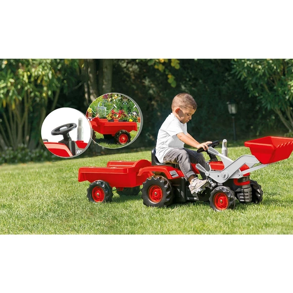 8152 Oyuncak  - Romorklu Kepçeli  Pedallı Traktör Kırmızı - Dolu Oyuncak - 3