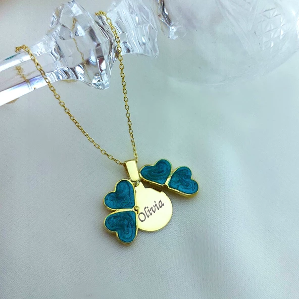 Vaoov 925 Ayar Gümüş İsimli Gold Açılan Yeşil Yonca Kolye ürün görseli