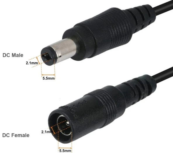 Ancheyn DC Adaptör Uzatma Kablosu 1 Metre 5.5mm x 2.1mm 5 Amper Dişi Erkek Modem Uzatma 4382 - 3