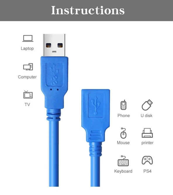 Ancheyn USB 3.0 Dişi Erkek Uzatma Uzatıcı Ara Bağlantı Kablosu 1 Metre 4626 - 5