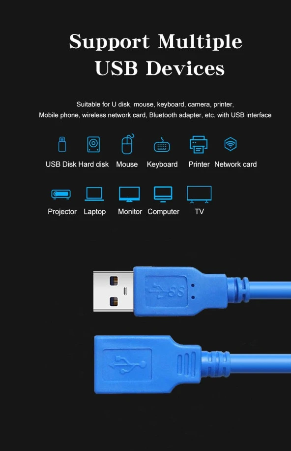 Ancheyn USB 3.0 Dişi Erkek Uzatma Uzatıcı Ara Bağlantı Kablosu 1 Metre 4626 - 8