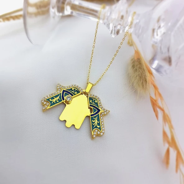 Vaoov 925 Ayar Gümüş İsimli Açılan Gold Fatmanın Eli Kolye - Resim 7