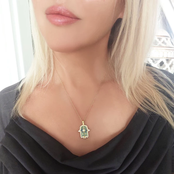 Vaoov 925 Ayar Gümüş İsimli Açılan Gold Fatmanın Eli Kolye - Resim 5