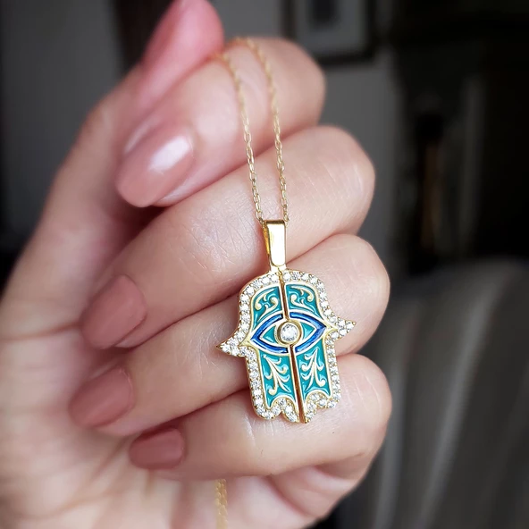 Vaoov 925 Ayar Gümüş İsimli Açılan Gold Fatmanın Eli Kolye - Resim 3