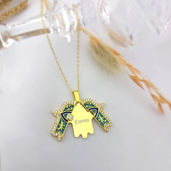 Vaoov 925 Ayar Gümüş İsimli Açılan Gold Fatmanın Eli Kolye - Resim 4