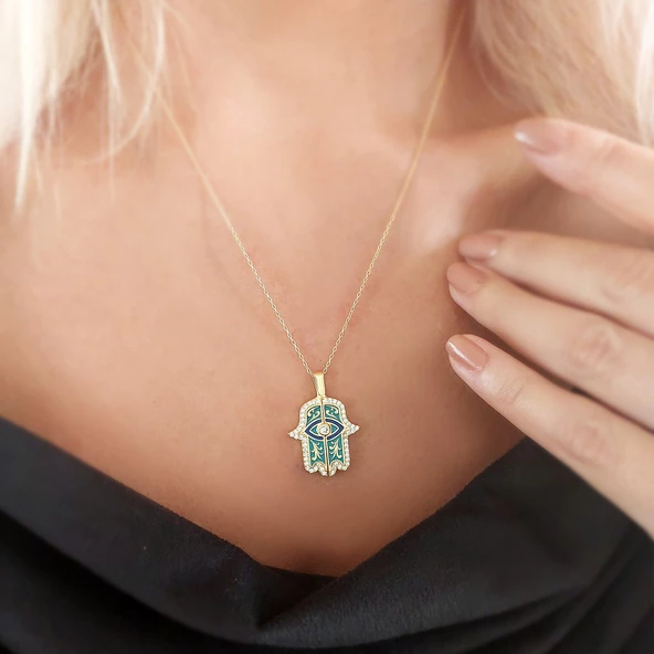 Vaoov 925 Ayar Gümüş İsimli Açılan Gold Fatmanın Eli Kolye - Resim 8