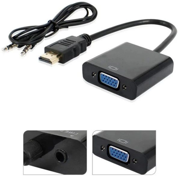 Ancheyn HDMI To VGA Ses Destekli Dönüştürücü Kablo Çevirici Adaptör 4488 - 2