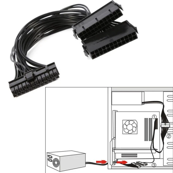 Ancheyn Güç Kaynağı Çoklayıcı 24 Pin Atx Dual PSU Çoklayıcı Adaptör Anakart Mining Kablosu 5145 - Resim 5