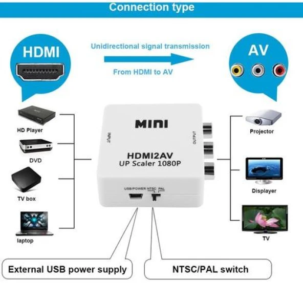 HDMI to RCA TOS AV Çevirici Dönüştürücü Adaptör Tüplü TV AV Video 4552 - 5