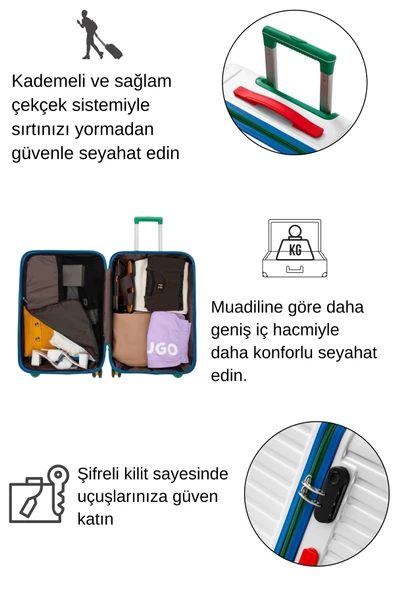 Louisiana Polo 3'lü Valiz Seti %100 Polikarbon Valiz 4x2 Teker Beyaz 1088 - Resim 5