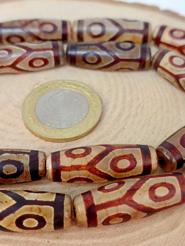 6 Göz Tibet Akik Taşı Silindir Kesim 10x30mm/adet (45794-1) ürün görseli