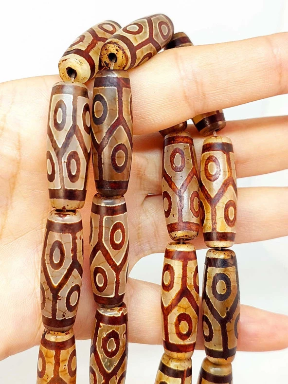 6 Göz Tibet Akik Taşı Silindir Kesim 10x30mm/adet (45794-1) - Resim 2