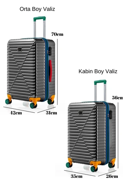 Louisiana Polo Orta Ve Kabin Boy 2'li Valiz Seti %100 Polikarbon Valiz 4x2 Teker Antrasit 1088 - Resim 2