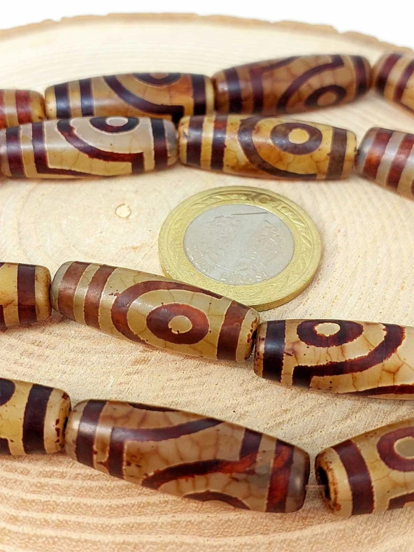 2 Göz Tibet Akik Taşı Silindir Kesim 10x30mm/adet (45798-1) ürün görseli 1