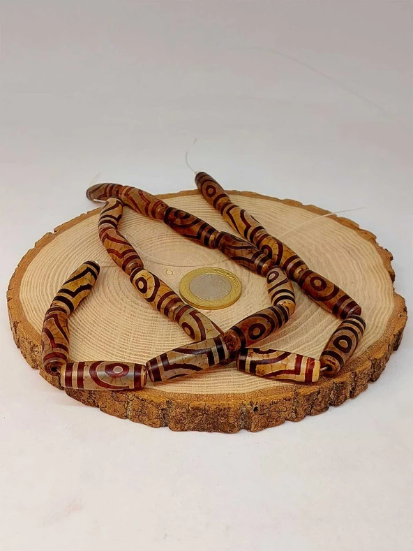 2 Göz Tibet Akik Taşı Silindir Kesim 10x30mm/adet (45798-1) - Resim 2