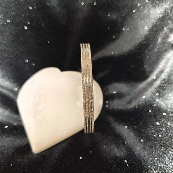 Çelik Gümüş Renk Çizgili Simli Kelepçe Bilezik SL6963 - Resim 3