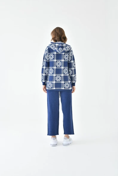 FTZ Women Kadın Dama Desenli İkili Takım  İndigo 20604 - Resim 7