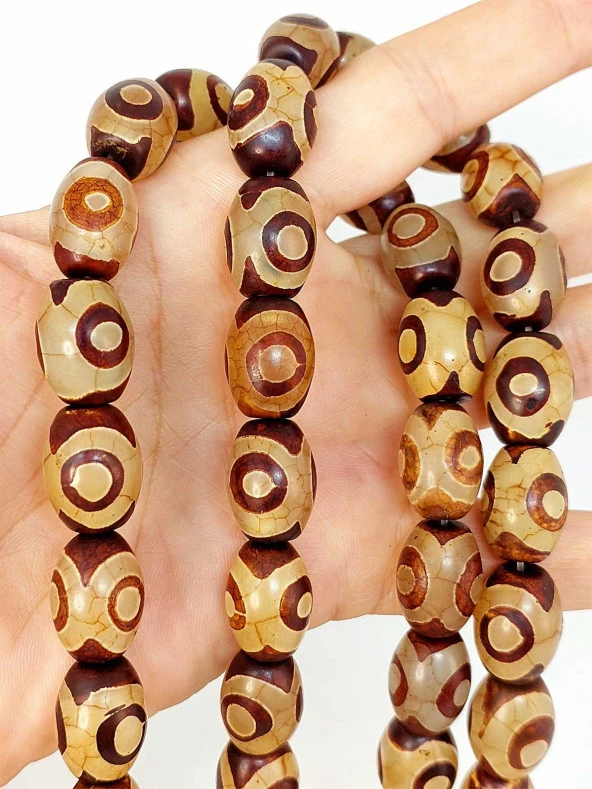 3 Göz Tibet Akik Taşı Şekilli Kesim 12x15mm/adet (45804-1) - Resim 2