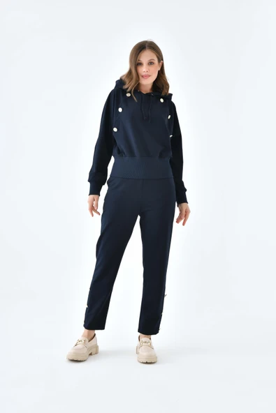 FTZ Women Kadın İki İp Düğme Detaylı Takım  Lacivert 30640 - Resim 4