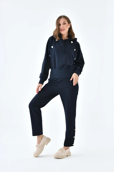 FTZ Women Kadın İki İp Düğme Detaylı Takım  Lacivert 30640 - Resim 6