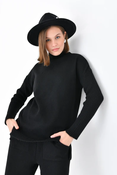 FTZ Women Kadın Saç Örgülü  İkili Takım  Siyah 20618 - Resim 4