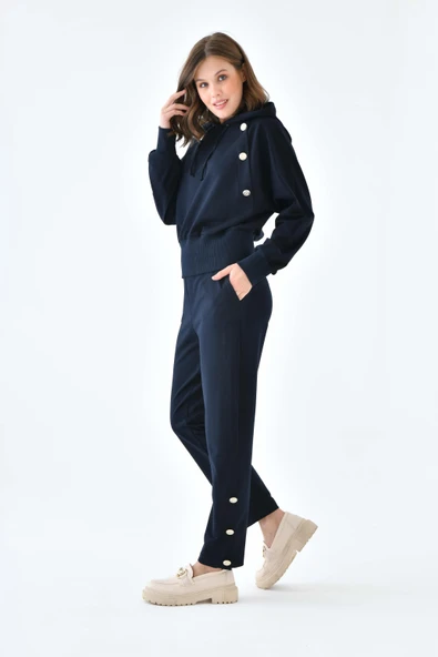 FTZ Women Kadın İki İp Düğme Detaylı Takım  Lacivert 30640 - Resim 3