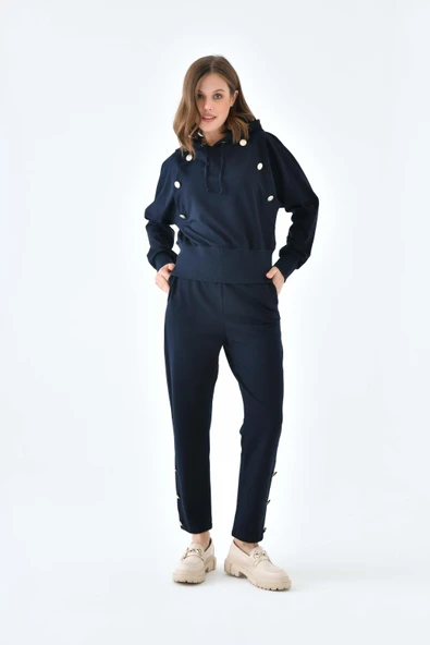 FTZ Women Kadın İki İp Düğme Detaylı Takım  Lacivert 30640 ürün görseli