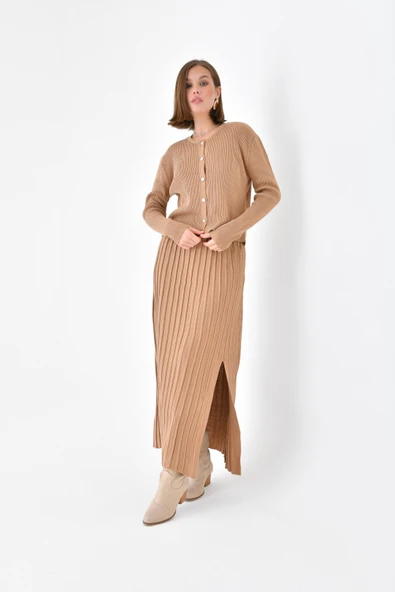 FTZ Women Kadın Düğmeli İkili Takım  Bisküvi 20692 - Resim 4