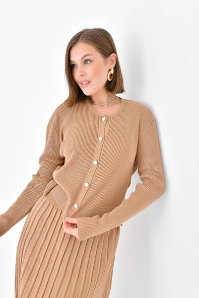 FTZ Women Kadın Düğmeli İkili Takım  Bisküvi 20692 - Resim 6