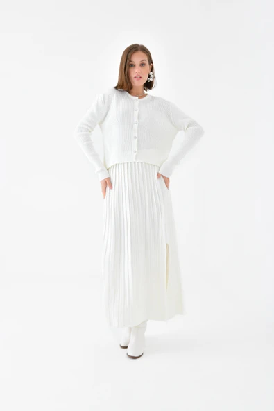 FTZ Women Kadın Düğmeli İkili Takım  Ekru 20692 - Resim 2