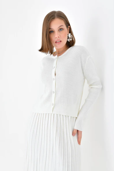 FTZ Women Kadın Düğmeli İkili Takım  Ekru 20692 - Resim 5