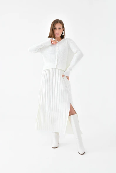 FTZ Women Kadın Düğmeli İkili Takım  Ekru 20692 - Resim 3