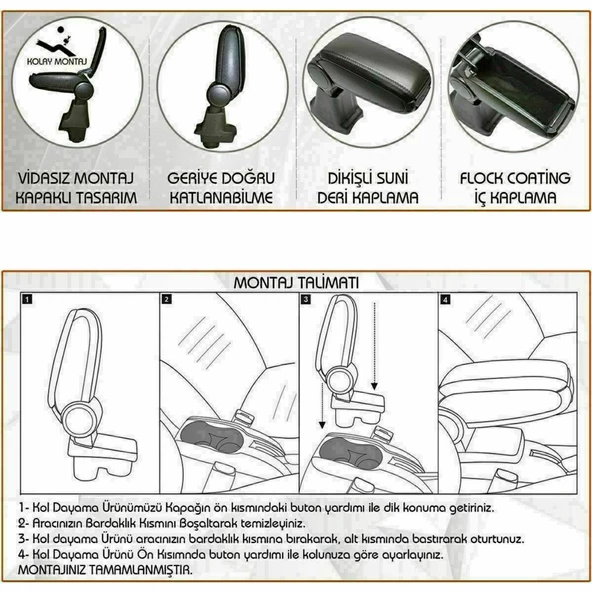 NİKEN Renault clio 4 kol dayama kolçak vidasız orta konsol niken - 4
