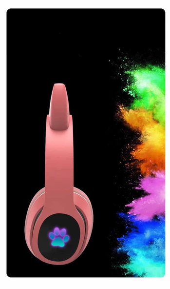 Kulaküstü Bluetooth Kulaklık RGB Işık Renki Çocuk Kedi L400 - 7