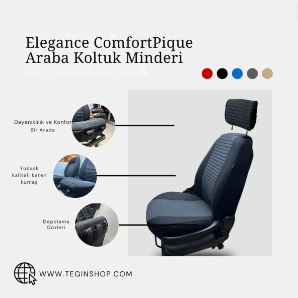 Araba Koltuk Minderi Delüxe Koltuk Minderi Kılıf Ön Ikili Siyah Mavi Cepli